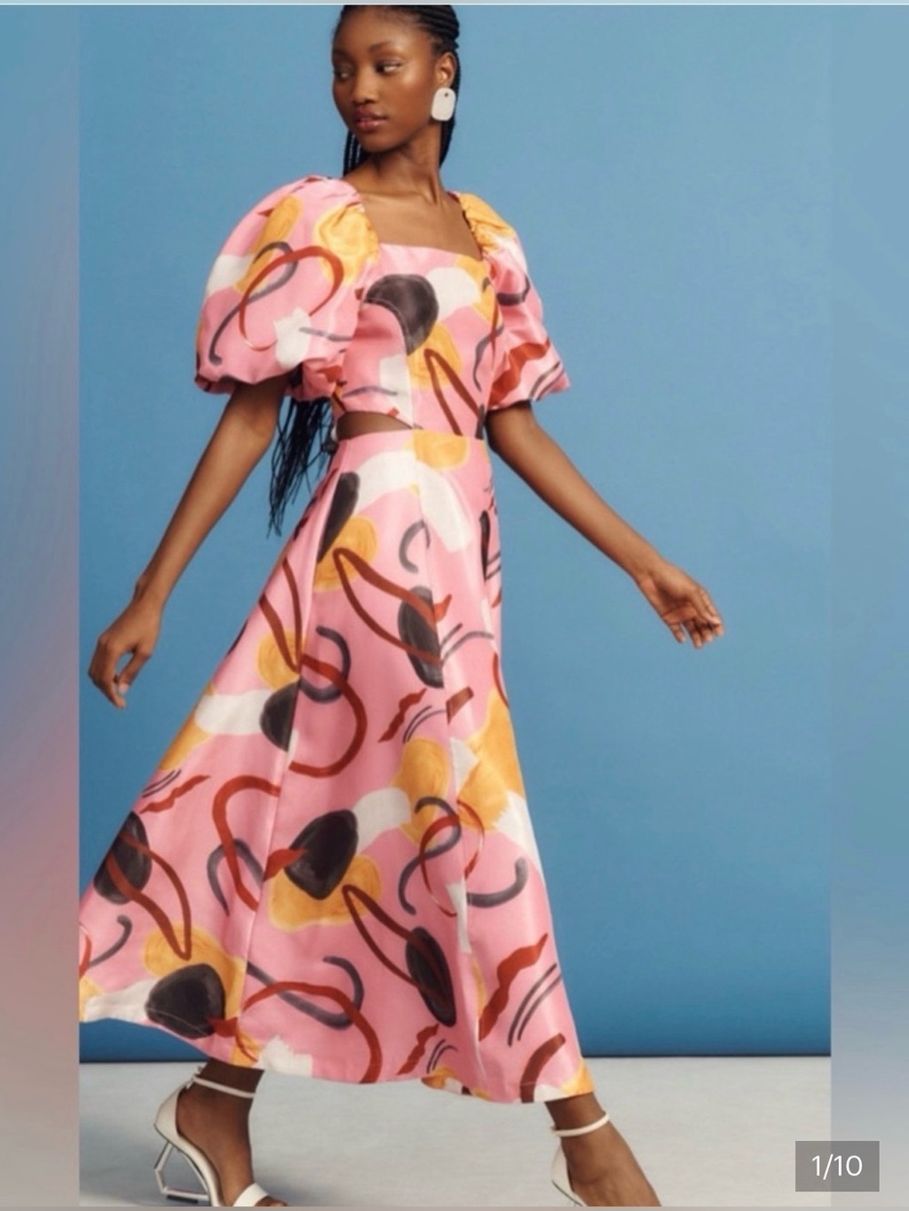 Aureta Pink Linen Print Puff Sleeve Dress
Sz L Anthropologie Designer